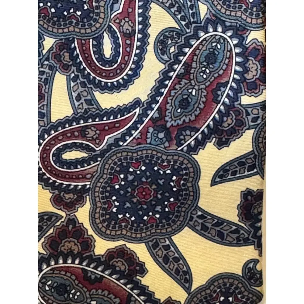 Christian Dior Monsieur Silk Tie Yellow‎ Paisley Vintage Made in USA Menswear